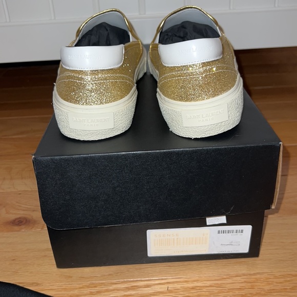 YSL Saint Laurent Mens Metallic Gold Slip-Ons - Picture 5 of 9